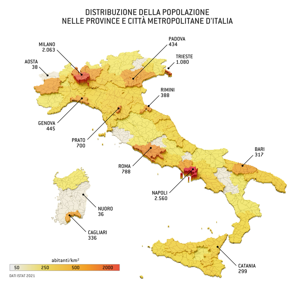 Carte a supporto della geostatistica: Distribuzione della popolazione nelle province e città metropolitane d'Italia