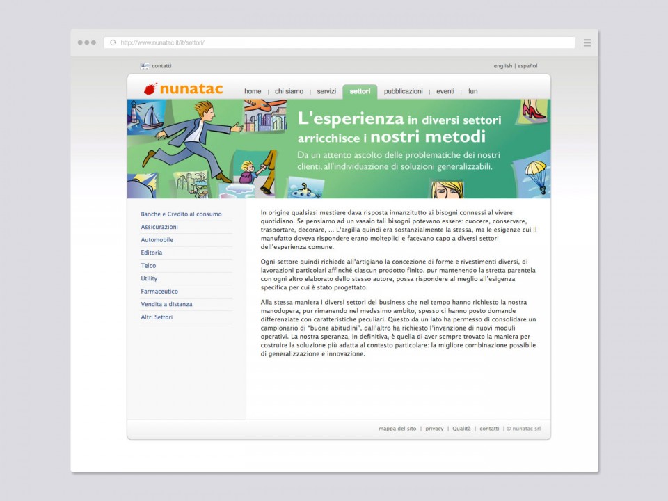 Applicazione web cms per Nunatac.it, pagina settori