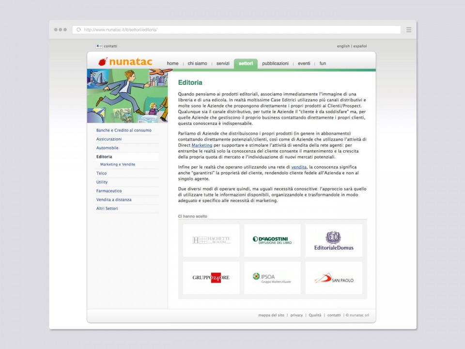 Applicazione web e cms per Nunatac.it, pagina settore con elenco clienti